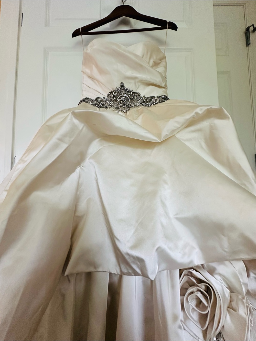 Silk Strapless Ball Gown/ Wedding Dress with Embellished Waist